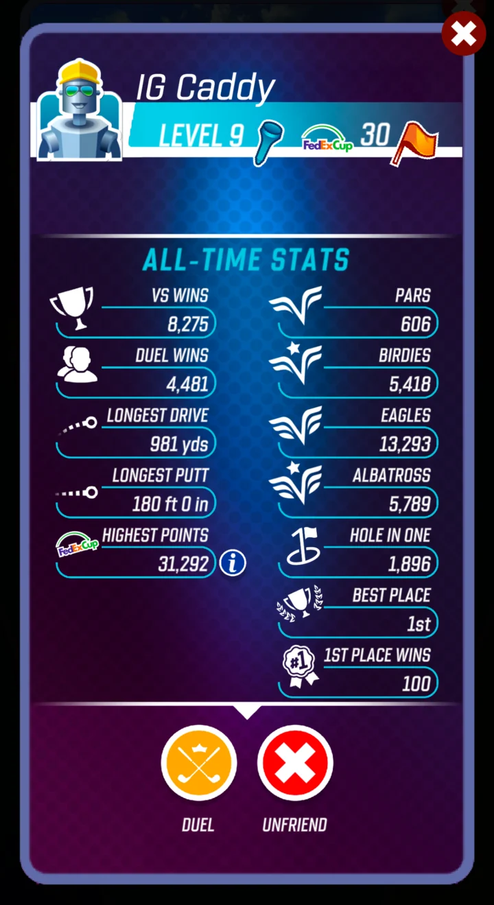 Example Player Stats page
